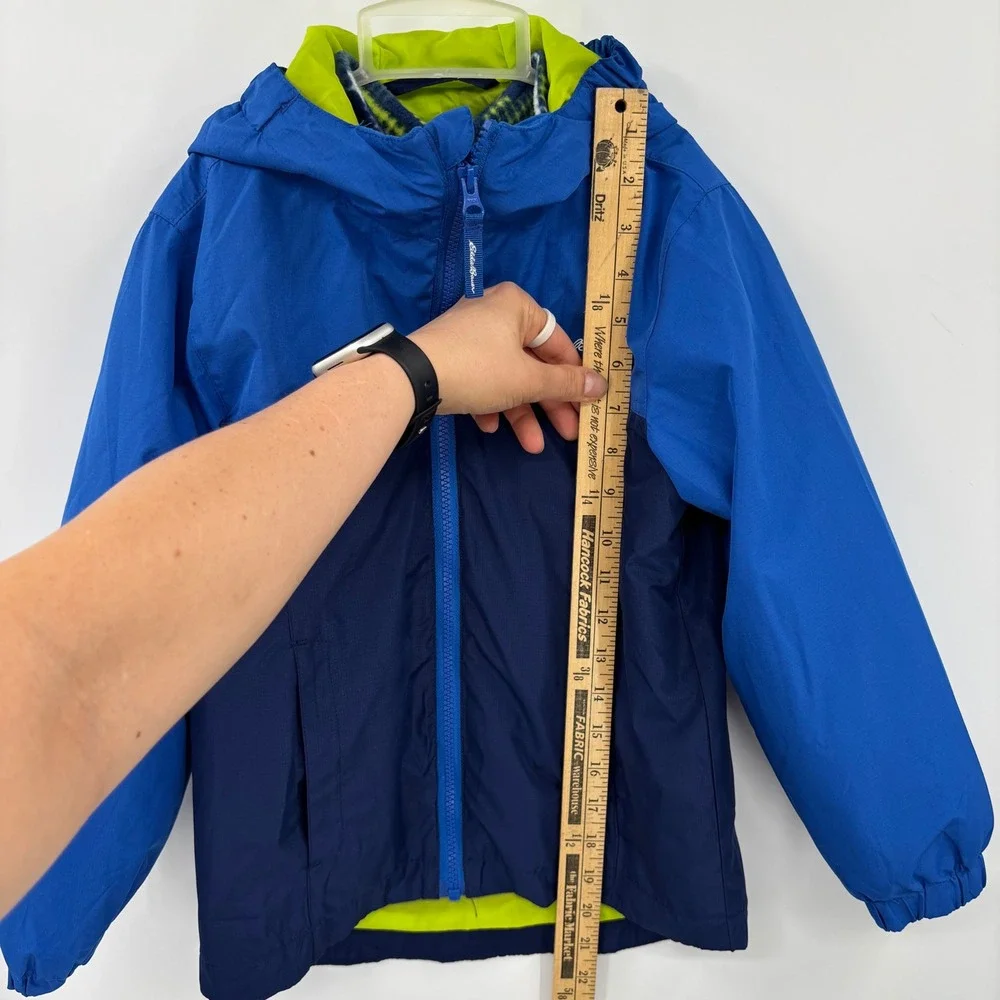 Eddie Bauer Windbreaker Jacket Kids XS 5/6 Blue Fleece Lined Dinosaur Outdoor